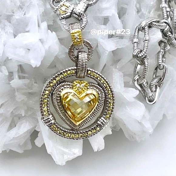 RARE Judith Ripka JR TWO Canary Crystal & Diamond Pendant Enhancer with Xtras - Picture 3 of 11